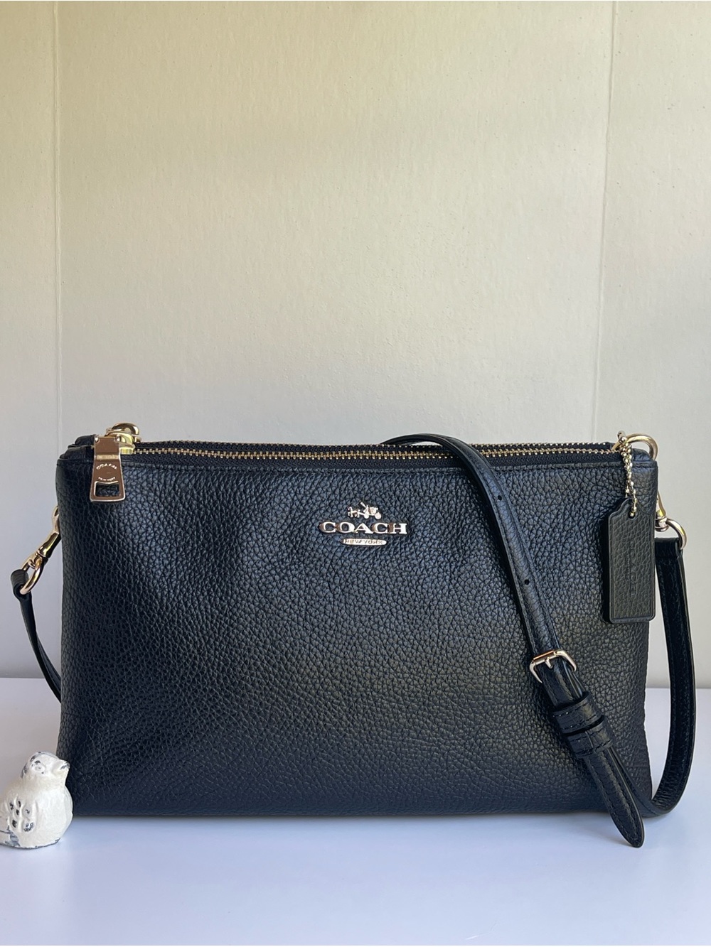 COACH Black Pebbled Leather 3 Entry Crossbody Bag